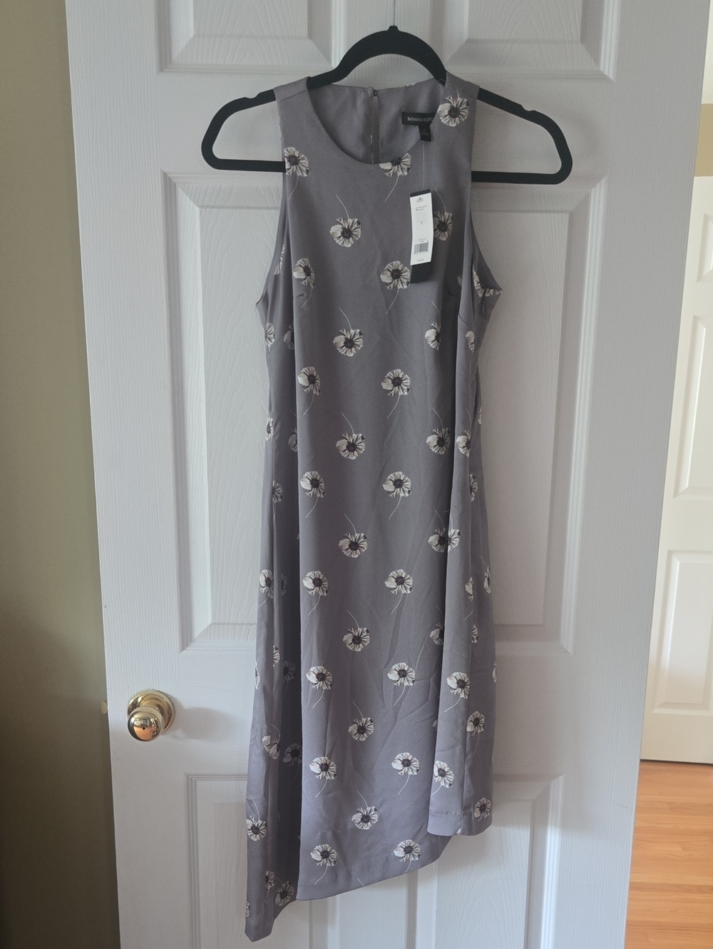 Banana Republic Mauve-Gray Floral Asymmetrical Midi Dress